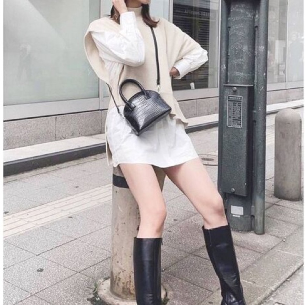 Vest layered nocollar shirts dress
